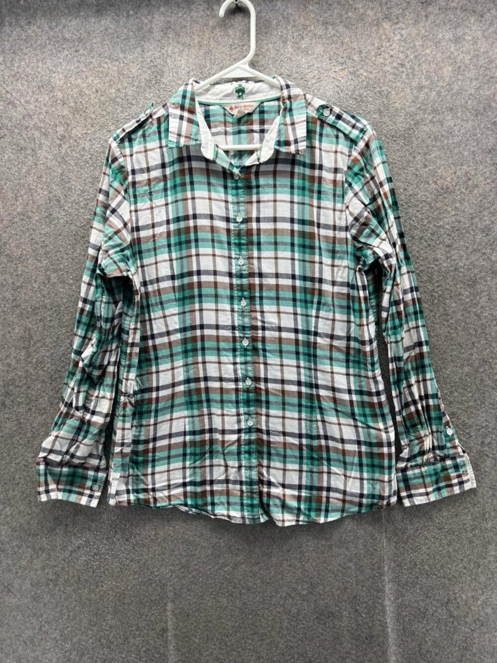 Brooks Brothers Shirt Women 10 Multicolor Plaid Roll Tab Long Sleeve Button Up
